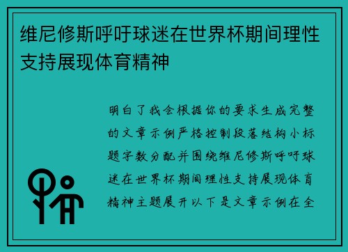维尼修斯呼吁球迷在世界杯期间理性支持展现体育精神